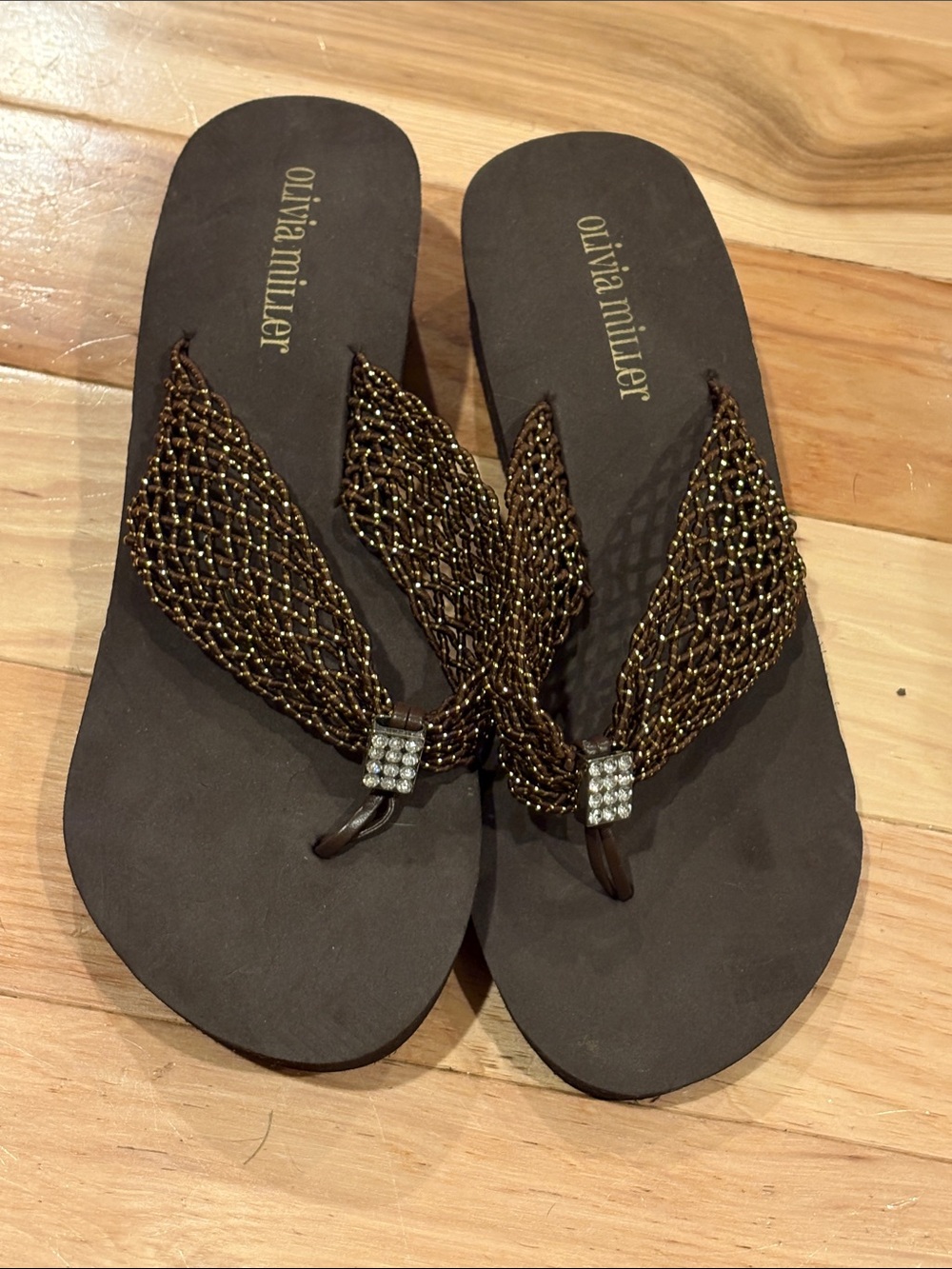 Olivia Miller Brown Braided Beaded Strap Sandals - Size 7